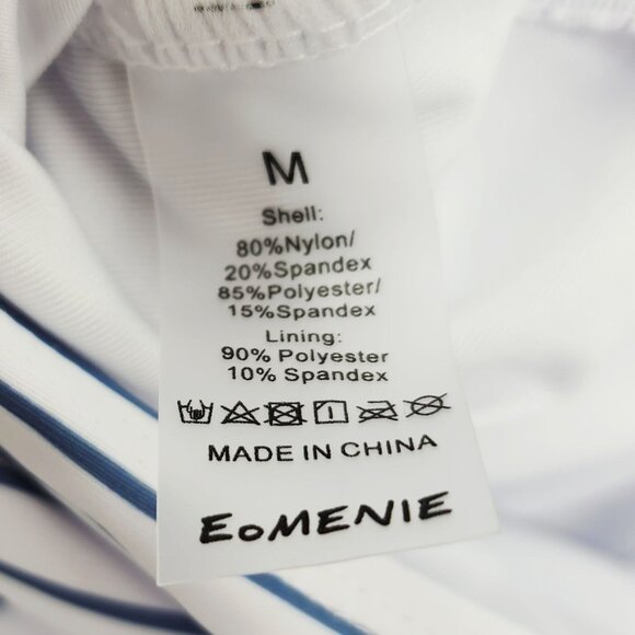 Striped Blue White One-Piece Swimsuit Eomenie Adjustable Halter Neck M Size - Picture 4 of 4